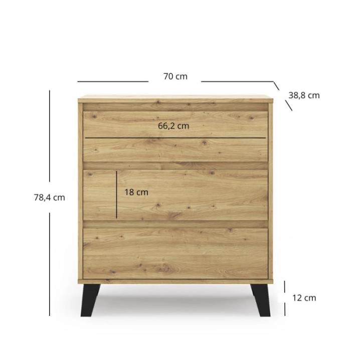 Komoda Borg dąb artisan 3s , nóżka , szuflady